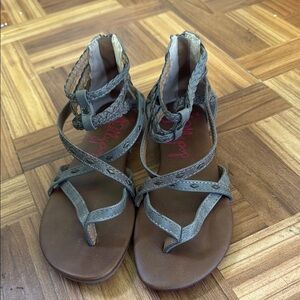 Gray and Brown Gladiator Sandals with High Ankle Straps